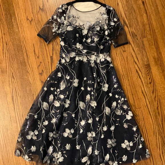 Teri Jon by Rickie Freeman Embroidered Tulle Tea Dress size 10 - Picture 8 of 11